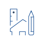 Blue House, Pencil, and Ruler Icon