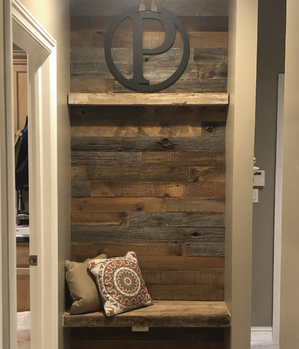 Mudroom Bench with Rustic Wood Wall