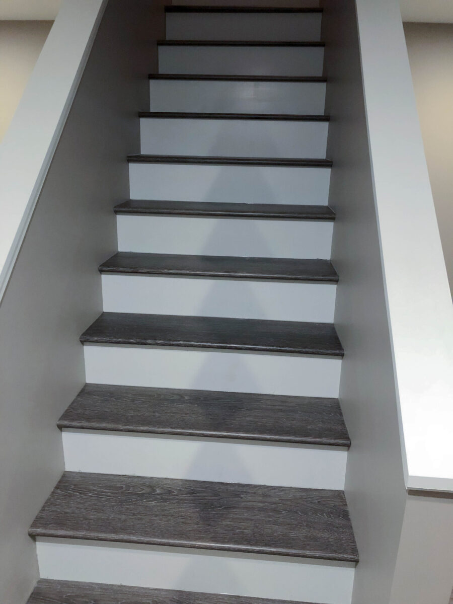 Gray Modern Farmhouse Basement Stairs