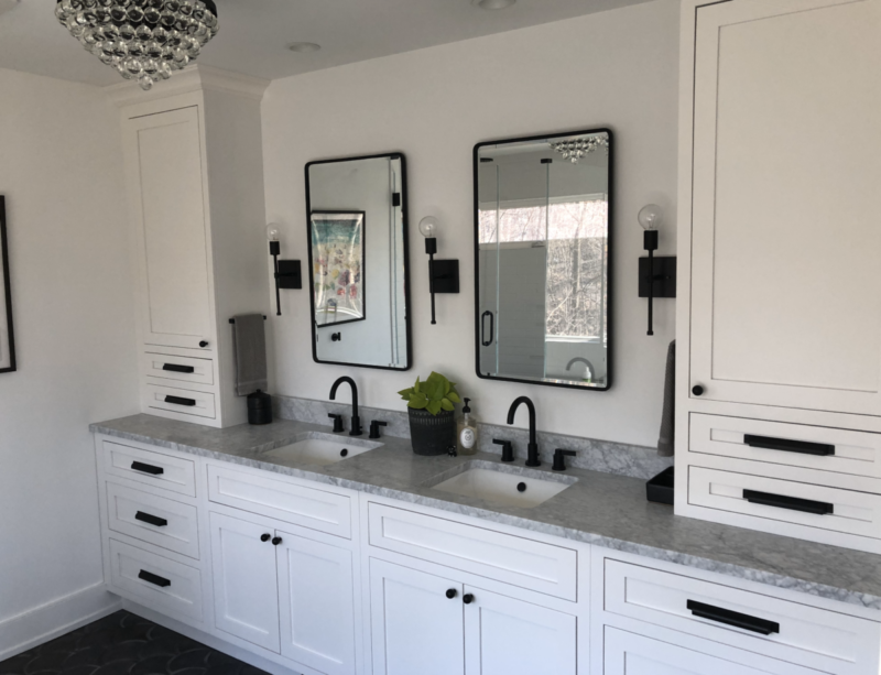 Contemporary White Bathroom Vanity with Black Hardware