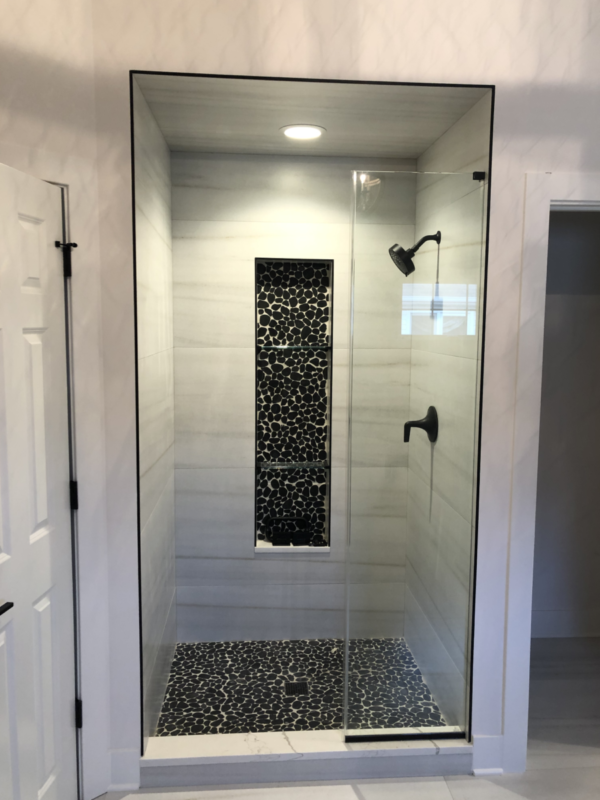 Contemporary Black and White Walk-in Shower