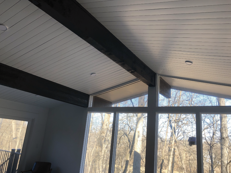 Ceiling with Wooden Beam and Shiplap Interior Finishes