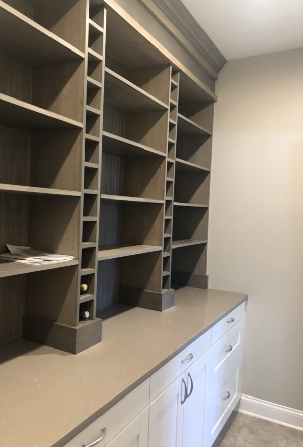 Built-in Shelving with Wine Storage and Wooden Interior Finishes